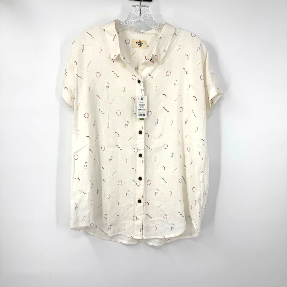 NEW Marine Layer Dana Button Down Shirt XL Short Sleeve Linen Blend Rainbow